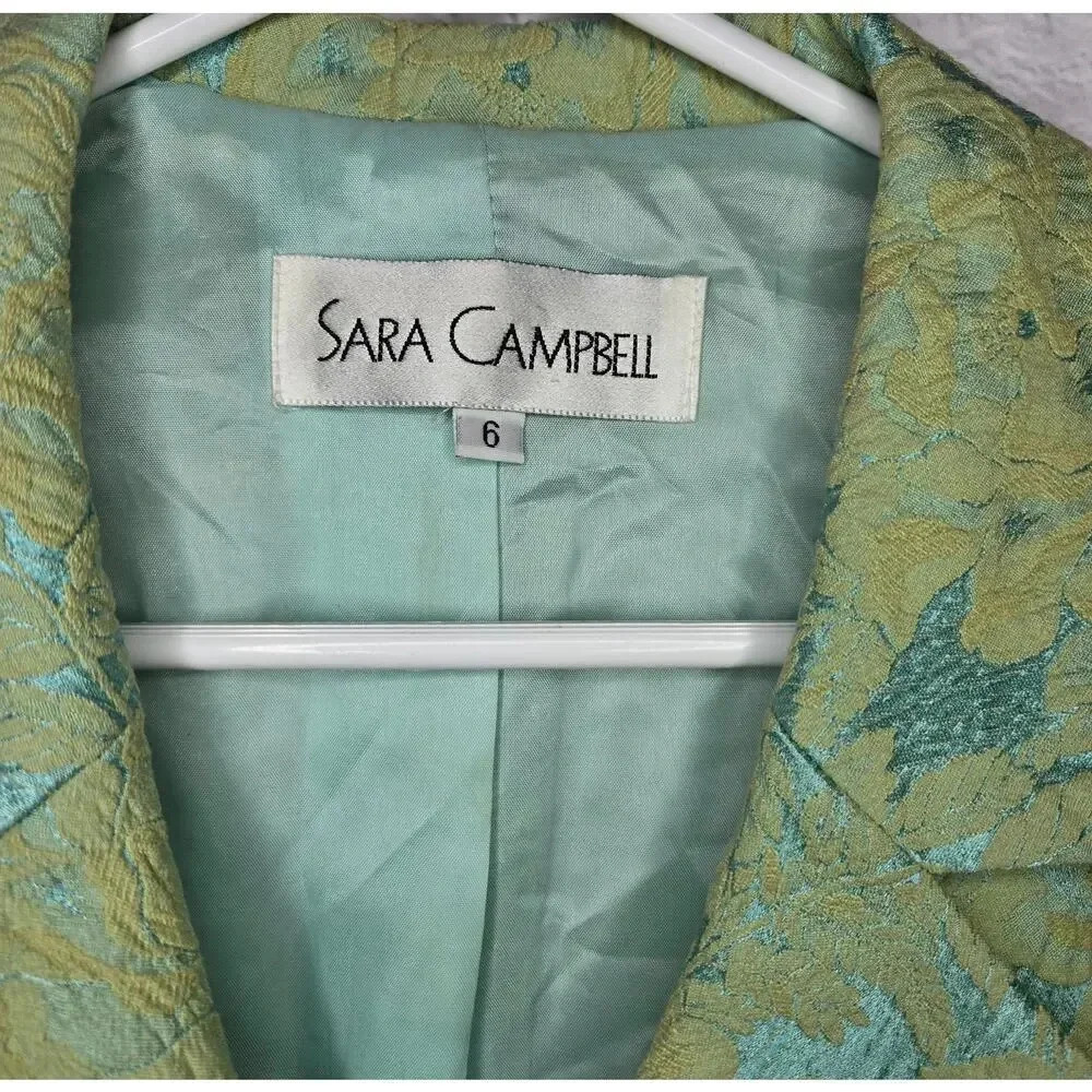 Vintage Y2K Sara Campbell green mint embroidered blazer bow pockets 6. - Picture 6 of 7